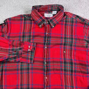 Vintage Sears Shirt Mens XL Red Plaid Flannel Lightweight Button Up Outdoors